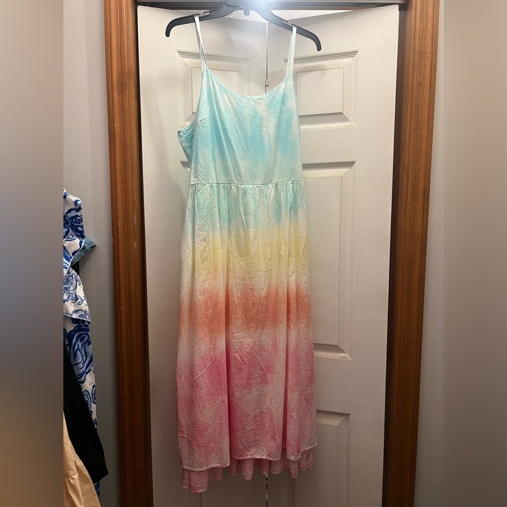 Crown & Ivy Green Blue Spaghetti Strap Maxi Sundress